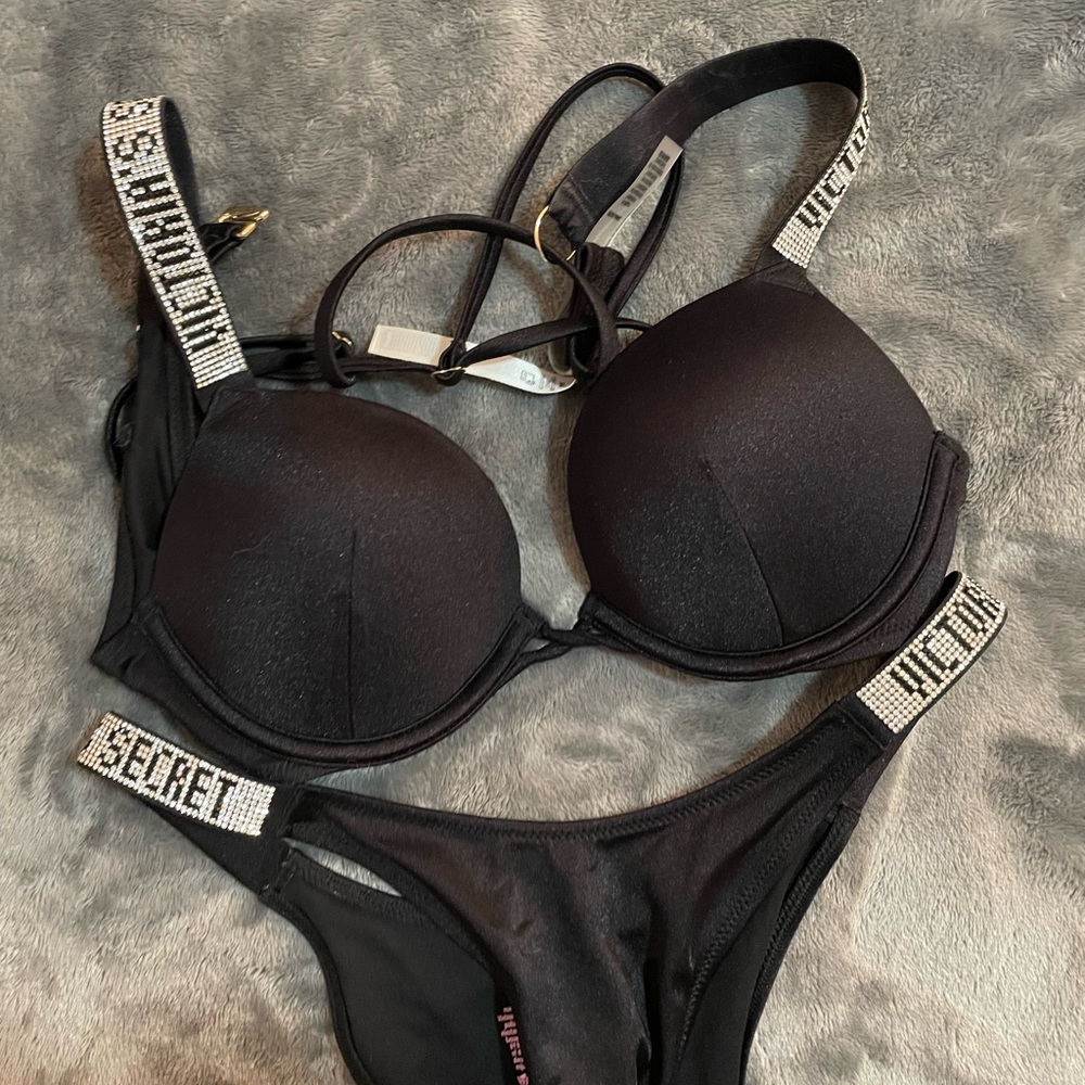 VS Swim 34A Bombshell Shine Strap Add-2-Cups Push-Up Bikini Top Brazilian